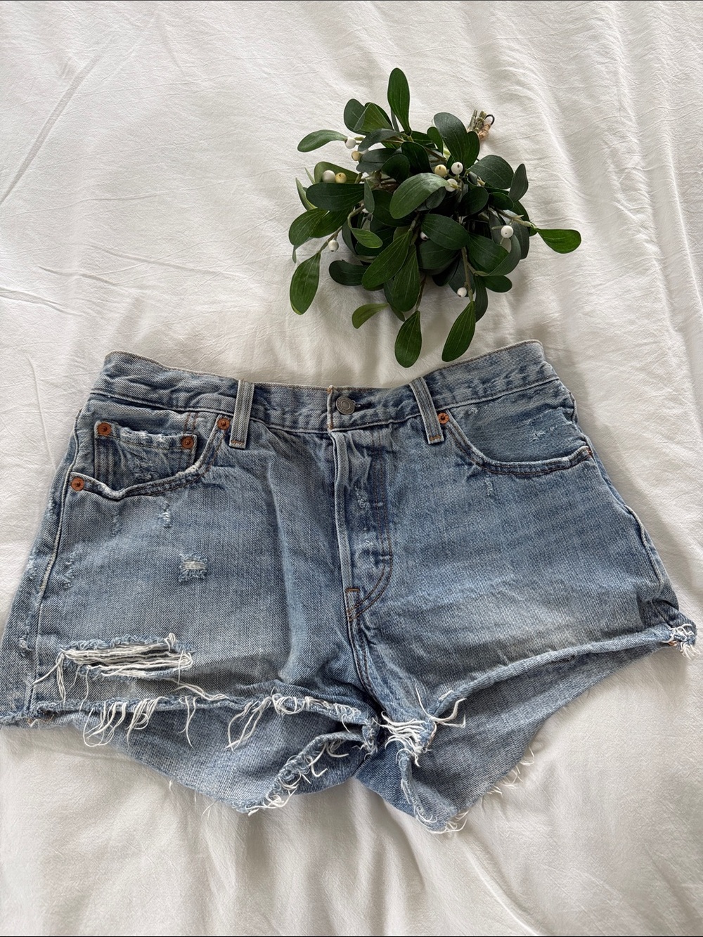 Levi’s Distressed Light Blue Denim Women's Shorts